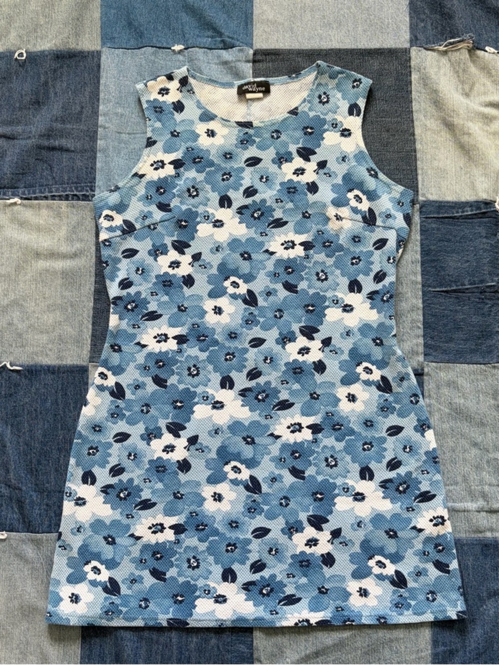 Vintage david wayne 90s blue floral dress textured fitted made in usa size S